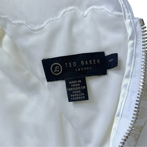 Ted Baker White Frizay Lace Bodice Pleated Tea Length Dress sz 2 - Picture 3 of 15